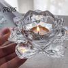 Talos Crystal Lotus Flower Tealight Candle Holders, Glass Tea Light Candlestick Decor with Deep Grooved Plate, Multifunctional Decoration for