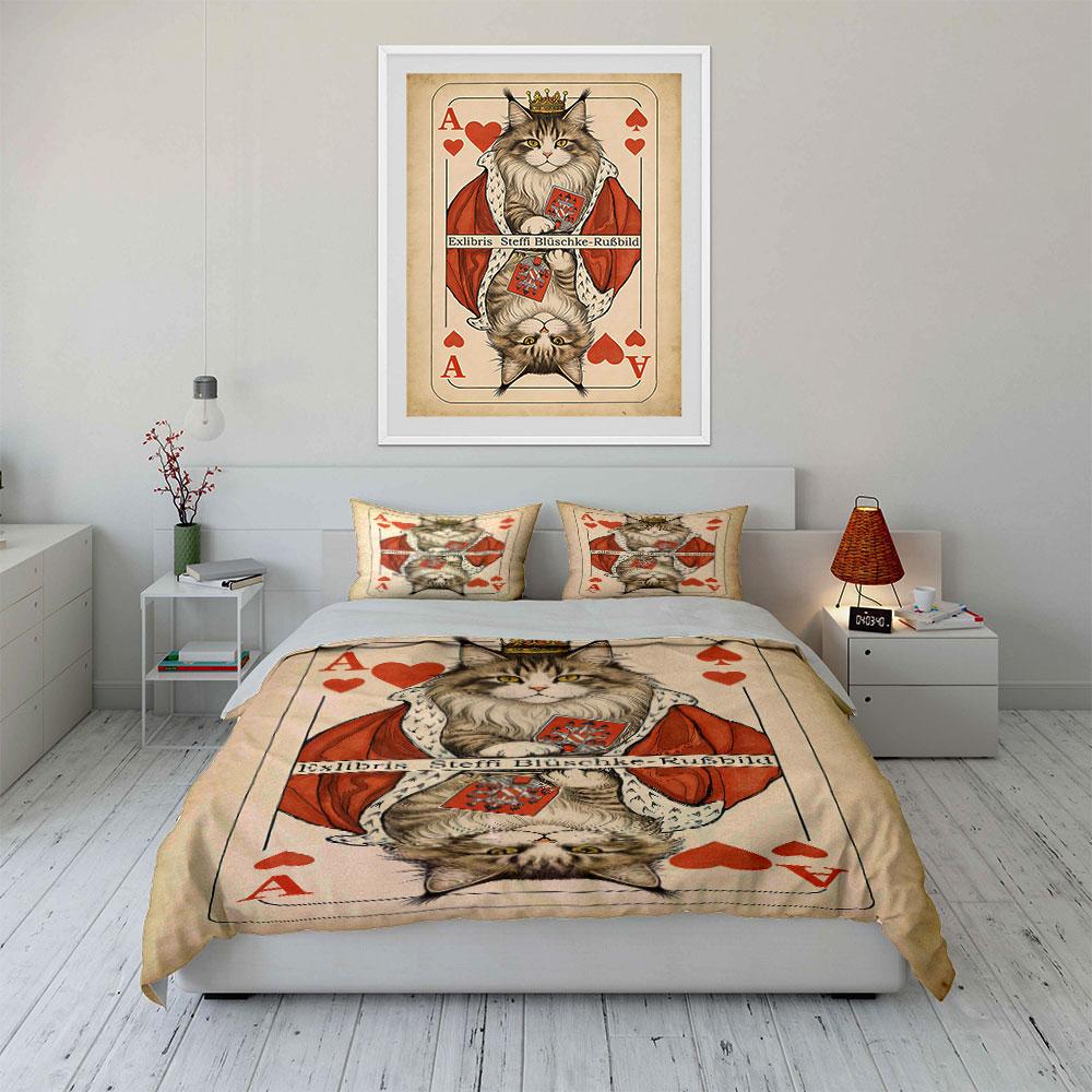 Crowned cat playing card. Bedding sets Duvet cover sets Duvet covers Pillowcases(1 * Duvet Cover 2 * Pillowcases without duvet insert)