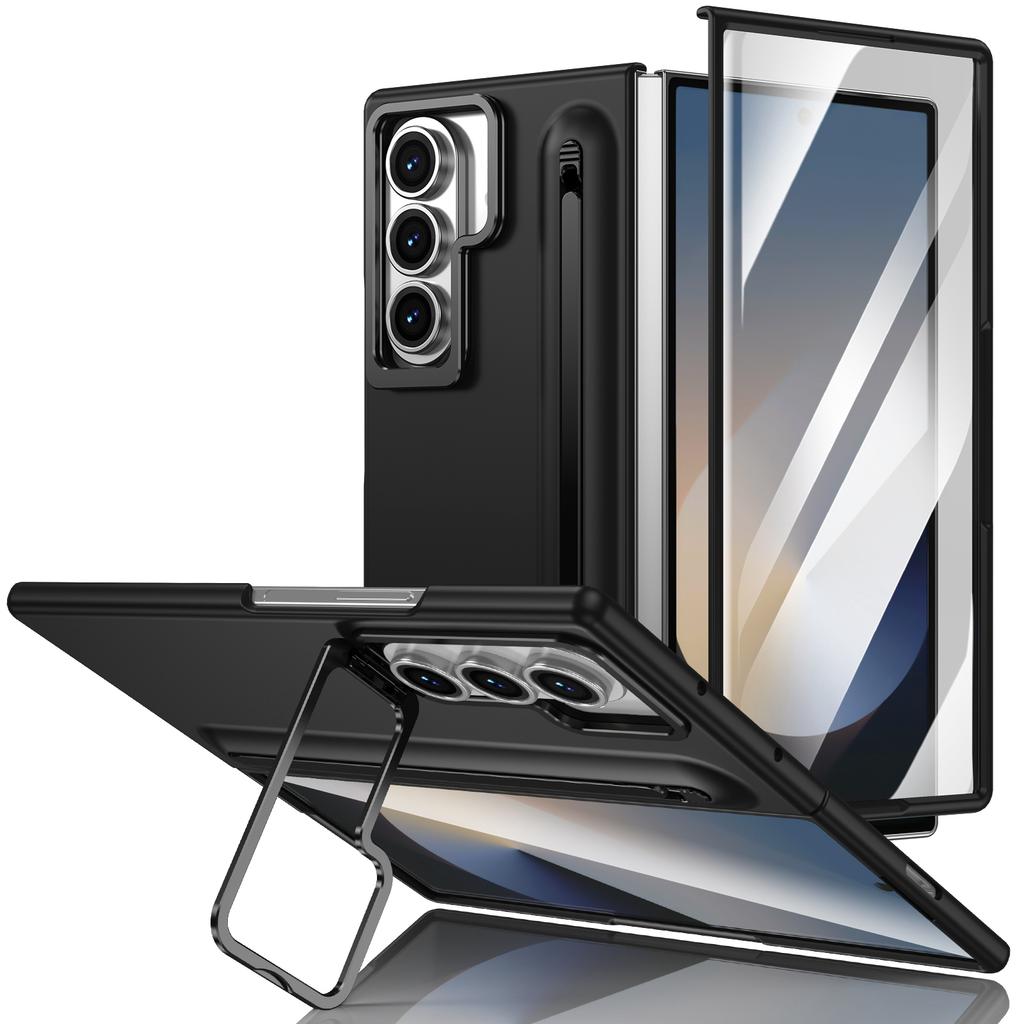 Lens Stand Phone Case For Samsung Galaxy Z Fold 7 6 5 Fold7 Z Fold6 Cover With S Pen Slot Stylus Tempered Glass Screen Protector