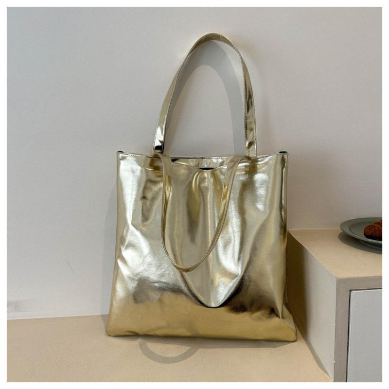 Portable Large-capacity Textured Glossy Shoulder Bag with Smooth Surface - Commuter Tote Bag