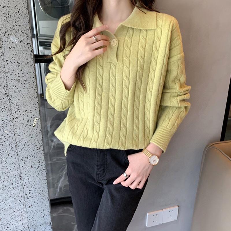 Retro pletený dámský svetr s klopou Ležérní svetr