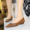 French Pointed Rhinestone Chain Decoration Single Shoe Suede Shallow Mouth Slope Heel Low Heel Women's Shoes