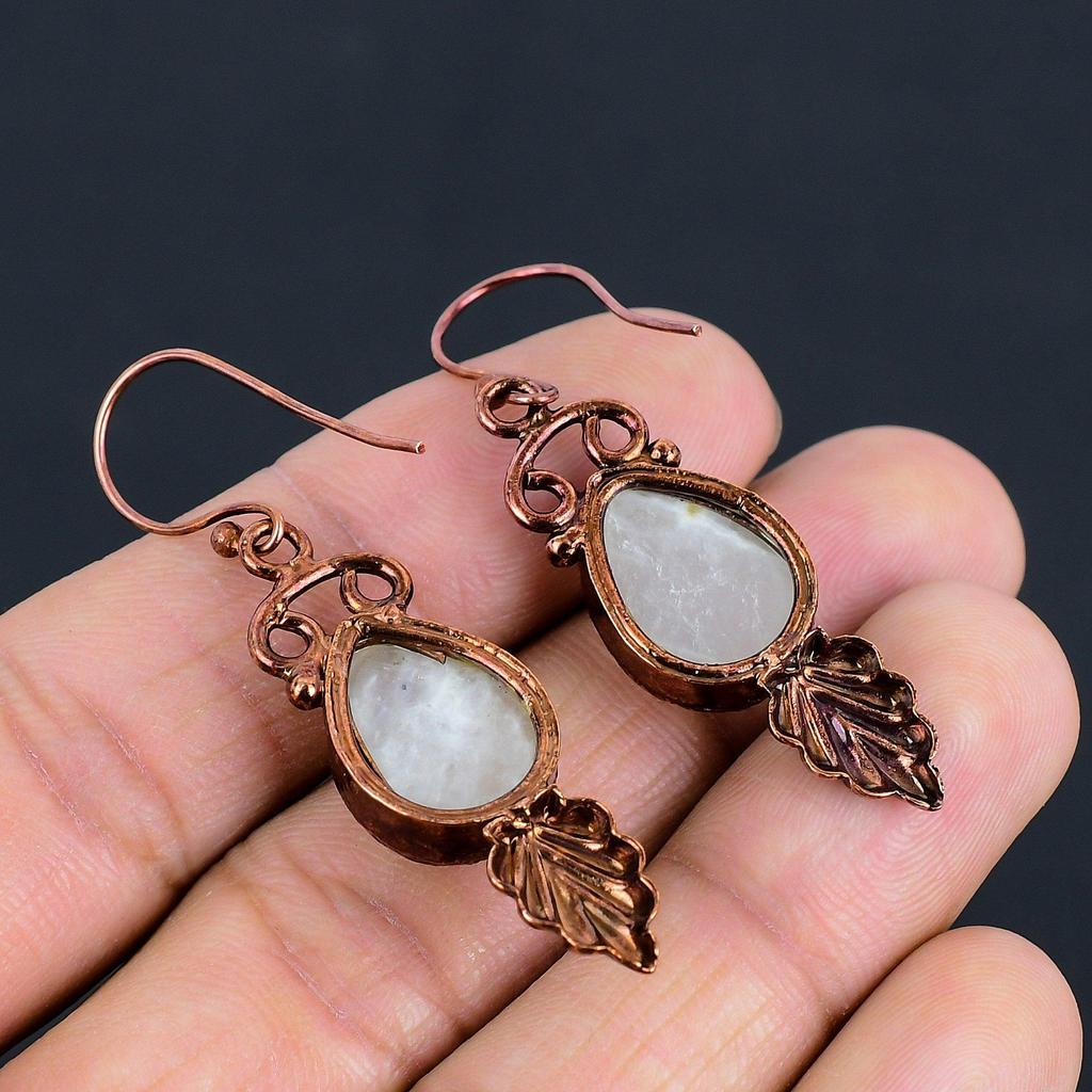 Rainbow Moonstone Earrings Gemstone Jewelry, Copper Electroformed Earrings, Handmade Beautiful Jewelry Earrings