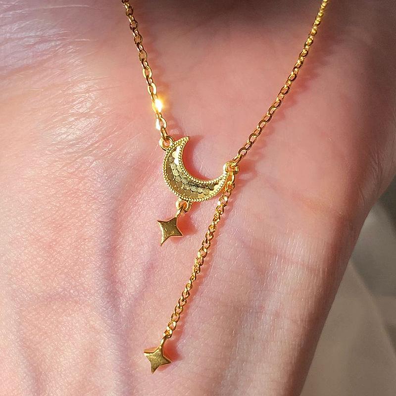 Inspiriertes Funkelnder Stern Mond Halskette Kreatives Design Unregelmäßiger Zerbrochenes Eis Anhänger Quaste Halskette Hochzeit