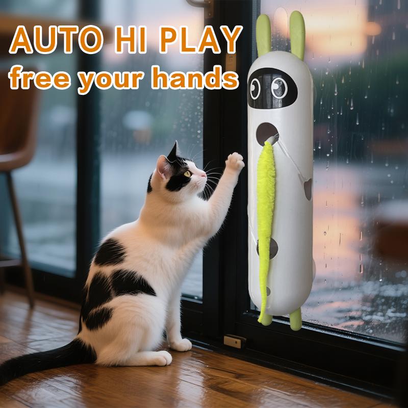 Smart Motion Cat Toy Interactive Cat Teasing Device with Sensor And Suction Cup Automatic Cat Toy with Fuzzy Tail for Indoor Cats Hunting Jumping