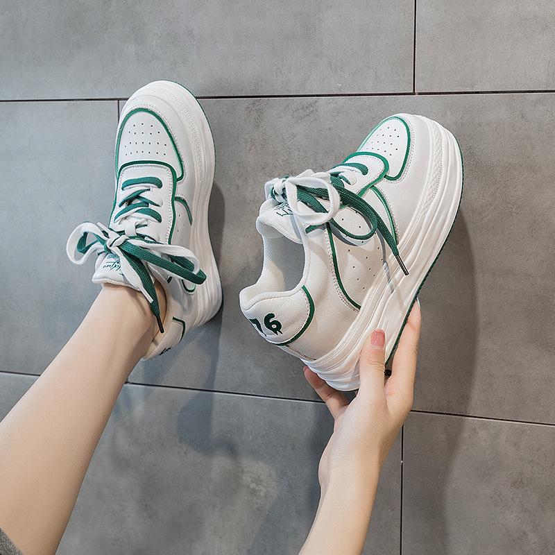

Spring and Summer New Leather Small White Shoes Women s Thick-soled Inner Heightened Casual Shoes Women s Korean Version Lace-up Single Shoes