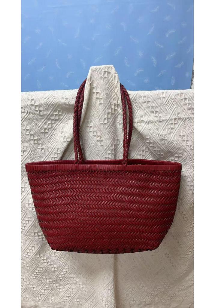 Dragon Diffusion Women's Genuine Leather Woven French Basket Bag