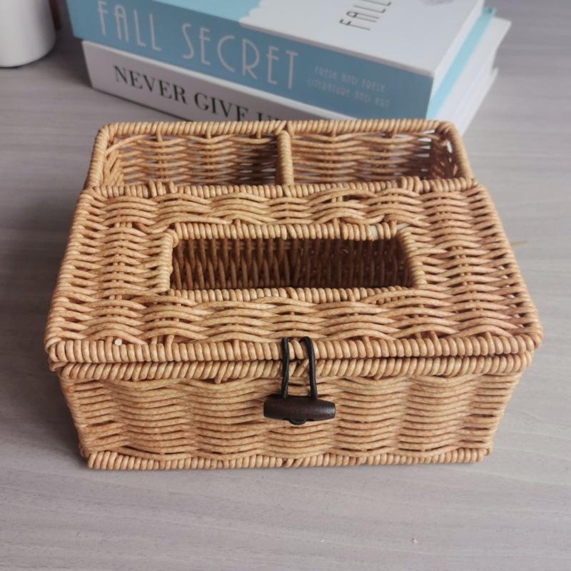 Waterproof Rattan Woven Tissue & Remote Storage Box for Living Room or Bathroom