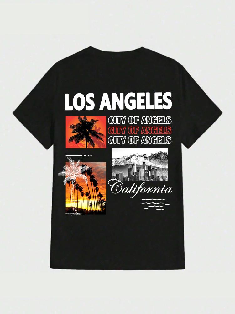 Mens Summer Trendy and Fashionable Street Shortsleeved Tshirts with Sunset Coconut Tree Pattern Ideal for Vacation Outings
