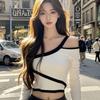 2024 Slim Fit Hollow Out Off-Shoulder Long-Sleeve T-Shirt for Early Autumn Fashion