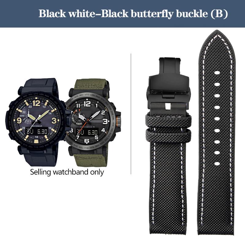 Correa de Reloj de Nylon con Fondo de Goma para la Serie Casio PROTREK PRG-600YB PRG-650 PRW-6600 Correa Deportiva de Lona y Silicona 24mm