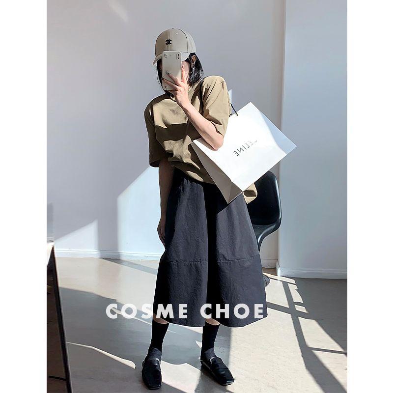 

3D Cutting Hepburn Style Retro Dark Skirt Women s 25 Autumn New Arrival High Waist All-Matching Mid-Length A- line Umbrella Skirt Dark black M