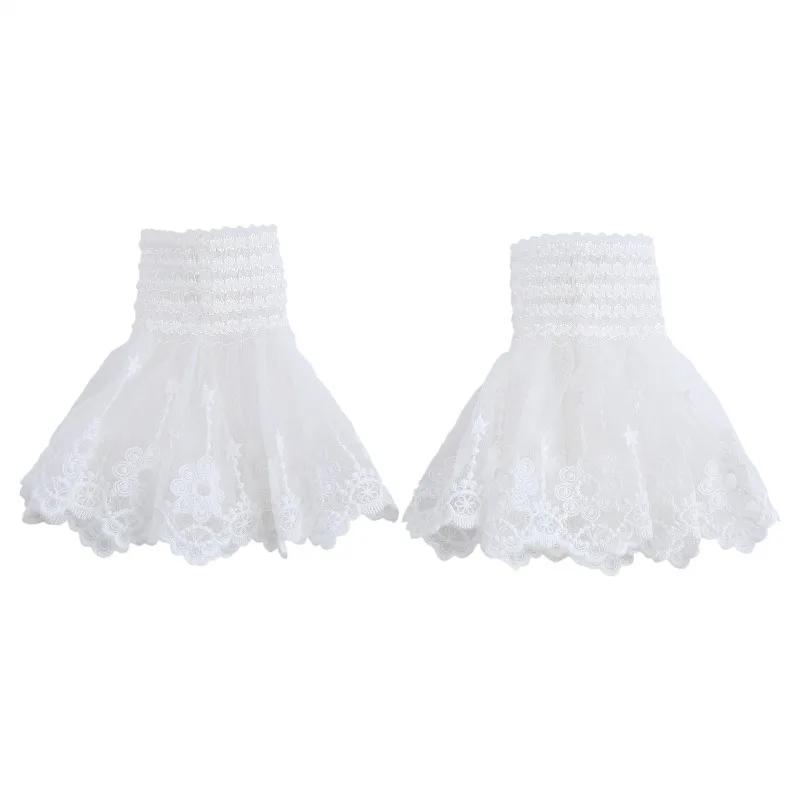 Perfect Match New White Women Lace Floral Detachable Sleeve Fake Cuffs Female Pleated Flare Sleeve False Cuffs Ruffles Wristband Decorative