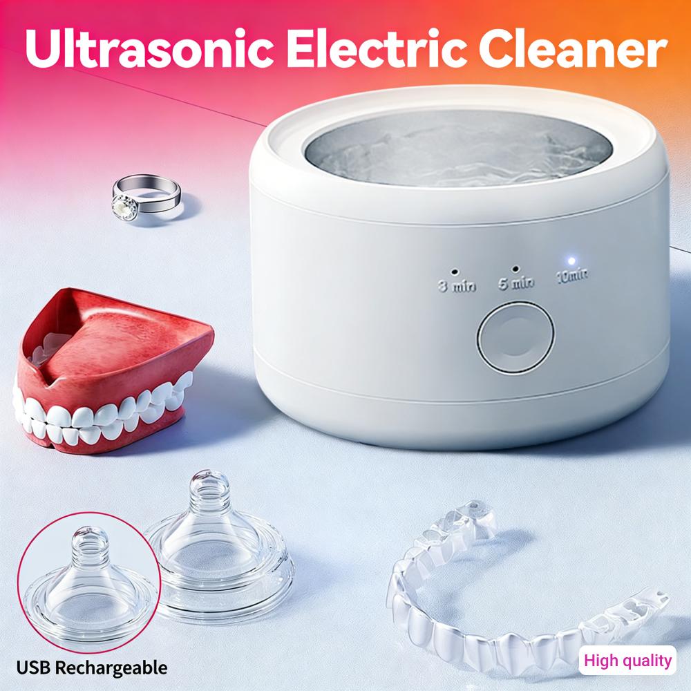 Ultrasonic Electric Braces Cleaning Box One-Touch Operation Automatic Cleaning Device USB Rechargeable for Watches Glass Rings