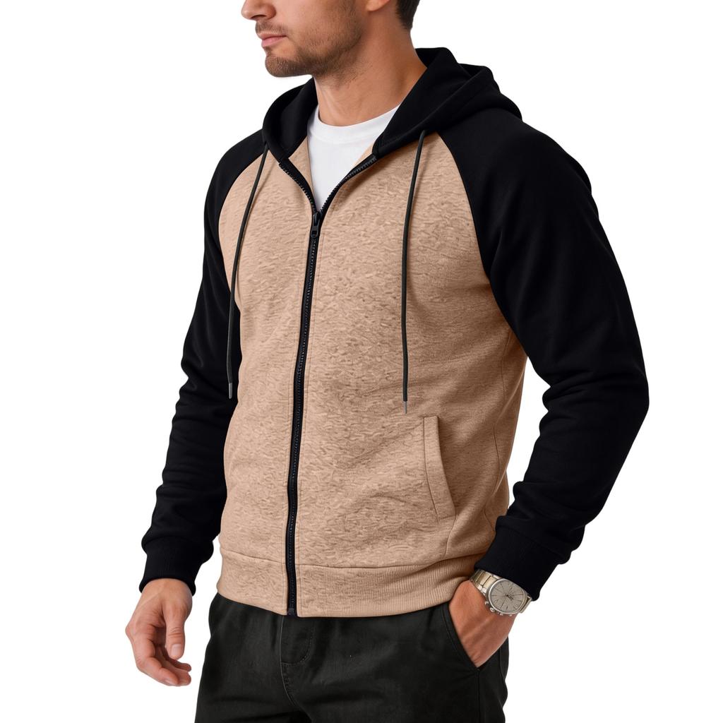 Men's Casual Color Block Zip-Up Hoodie