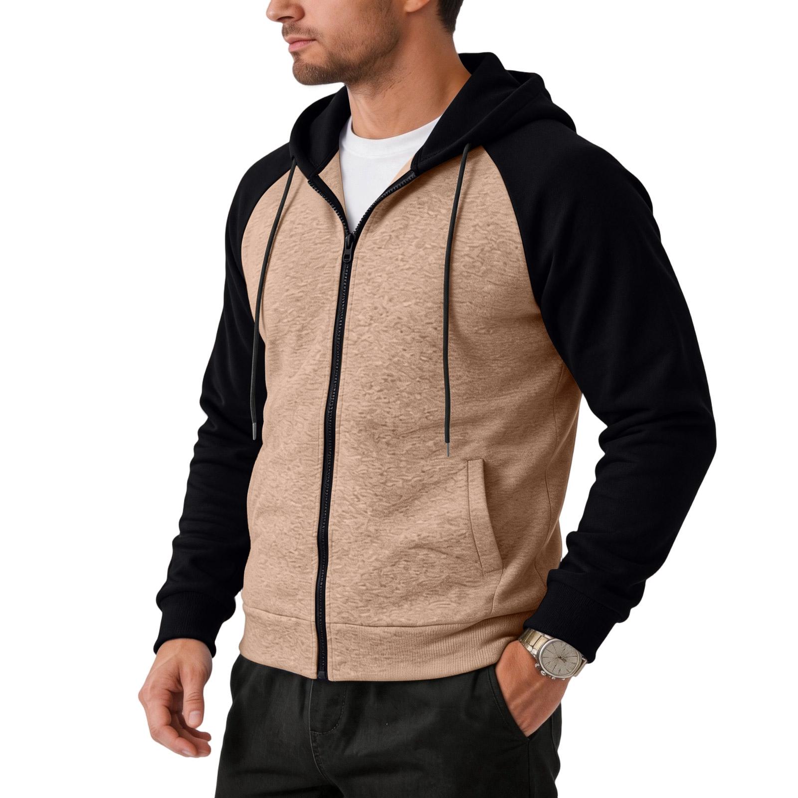 Men s Casual Color Block Zip-Up Hoodie S