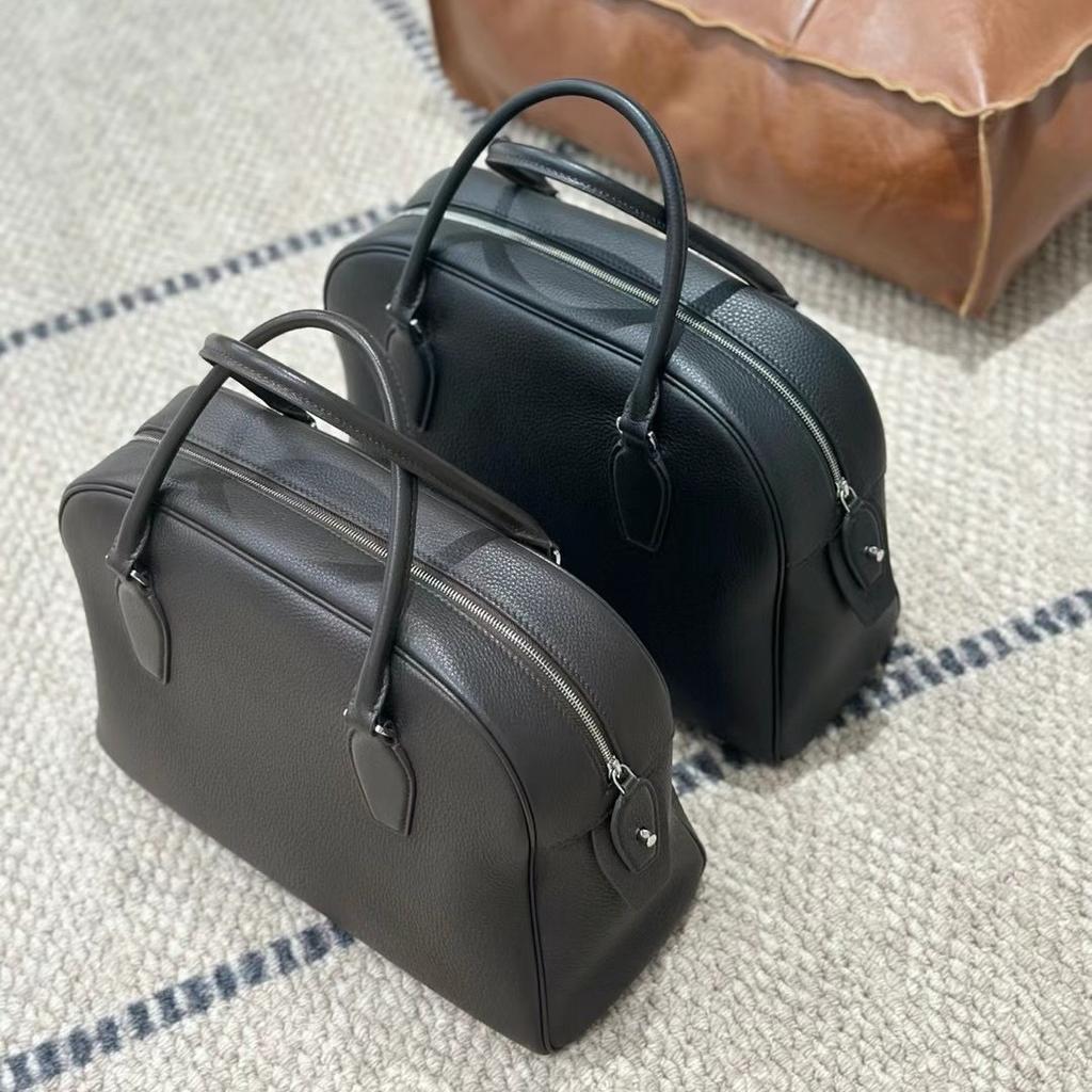 Small Niche High-end Handbag For Women New Genuine Leather Top Layer Cowhide Large Capacity Bowling Bag Hand-held Large Bag