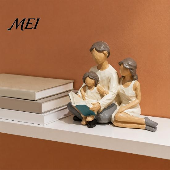 Thoughtful Christmas Gift for Parents Family Reading Figurine Resin Statue, Abstract Faceless Parent Child Sculpture, Hand-Painted Minimalist