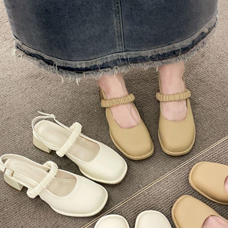 

С юбкой Сандалии женские французские Мэри Джейн толстый каблук сумка на голову одно слово пряжка Commuter Высокий каблук одинарные туфли 40