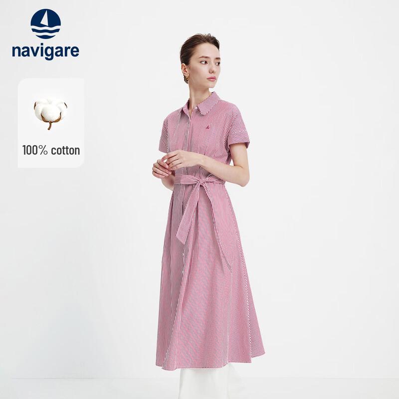 Navigare Cotton Striped Short Sleeve Midi Dress L