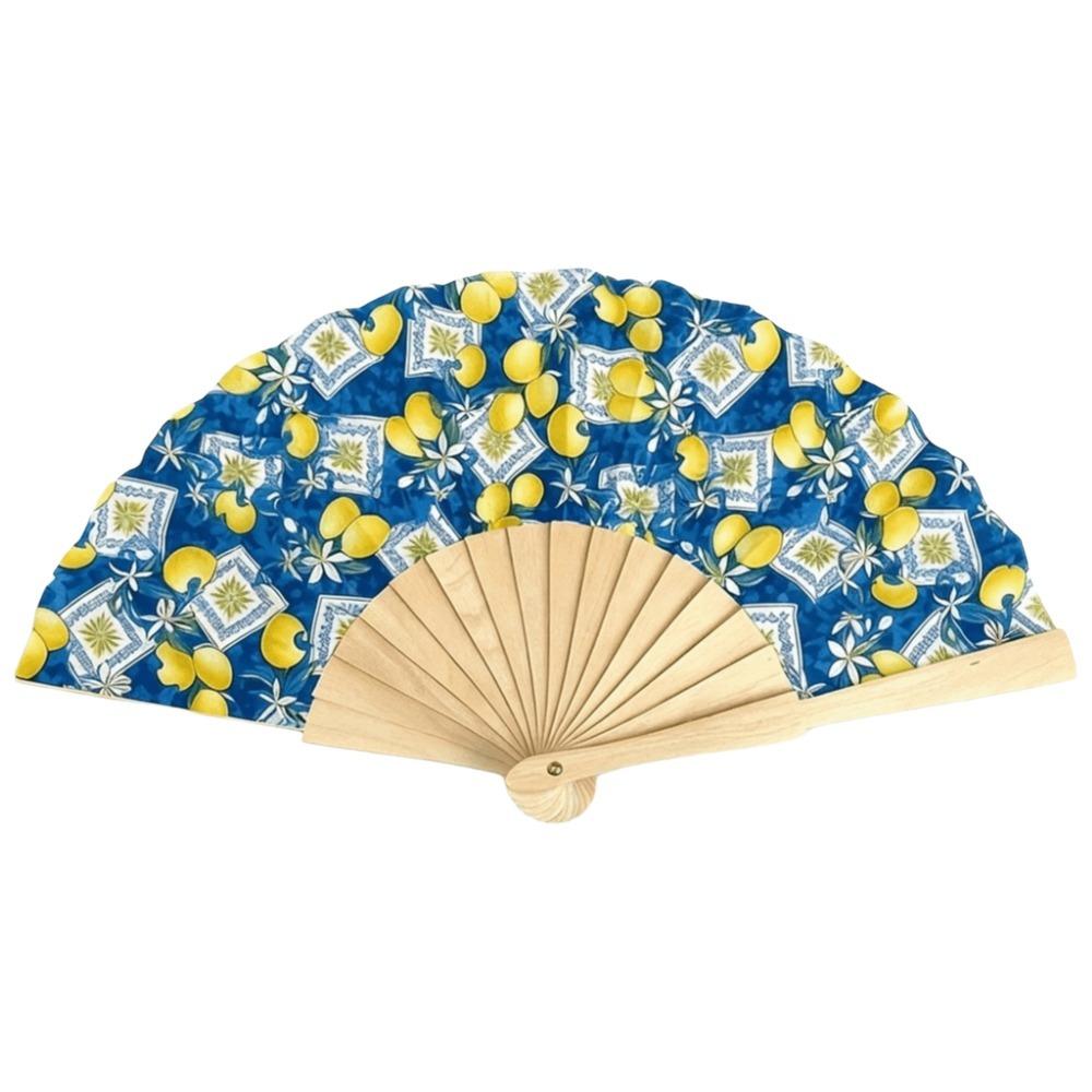 Wooden Handle Folding Hand Fan Lemon Print Hand Cranked Fan Lightweight Handheld Fan  Photography