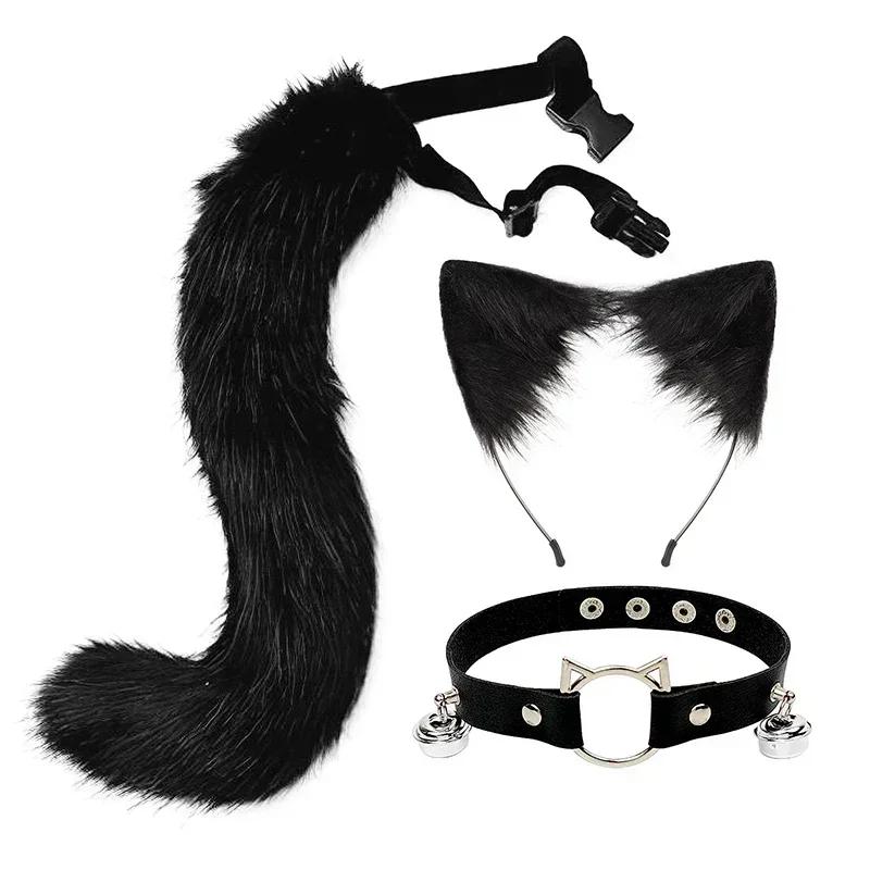 Costume Prop Cartoon Animal Ears Headband Hair Hoop Necklace Tail Set Fox Cat Cosplay Halloween