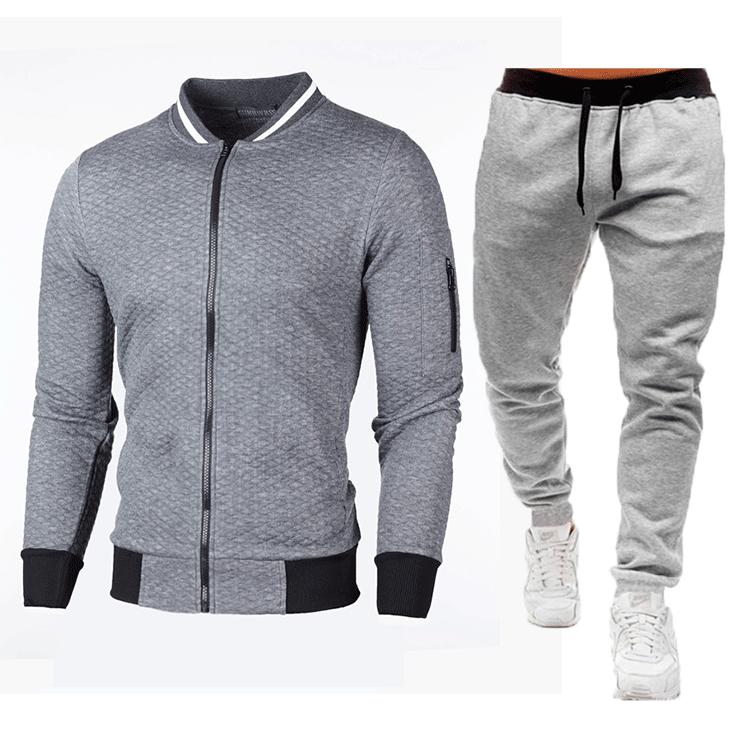 Neuer Stil Sweatshirt Reißverschluss Stehkragen Sweatshirtjacke Herren Kariert Einfarbig Strickjacke Anzug