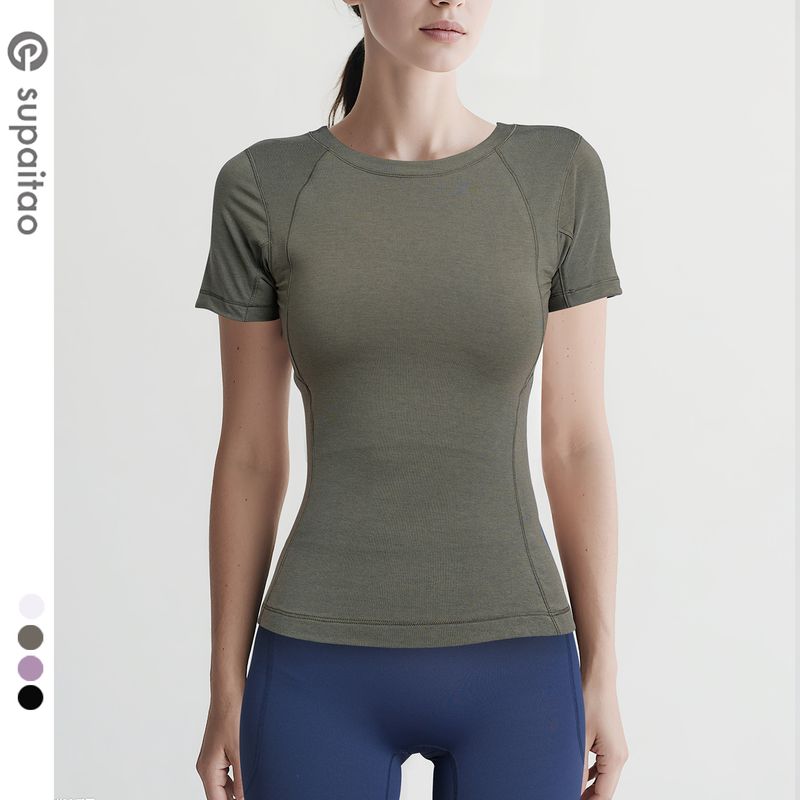 

Clearance Non-Exchangeable Non-Returnable] Merino Wool Sweater Short Sleeve Yoga Suit Tops Slim Fit and Quick-Drying Workout Clothes Pilates Army Green M