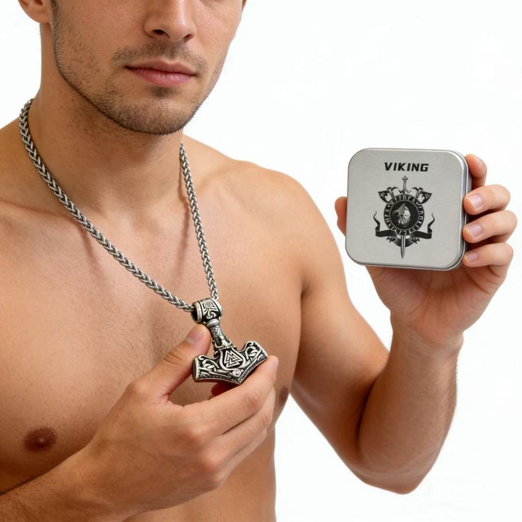 HNSP 316L Stainless Steel Mjolnir Thor Hammer Viking Norse Rune Pendant Necklace For Men Vintage Jewelry Accessories Ideal Gift