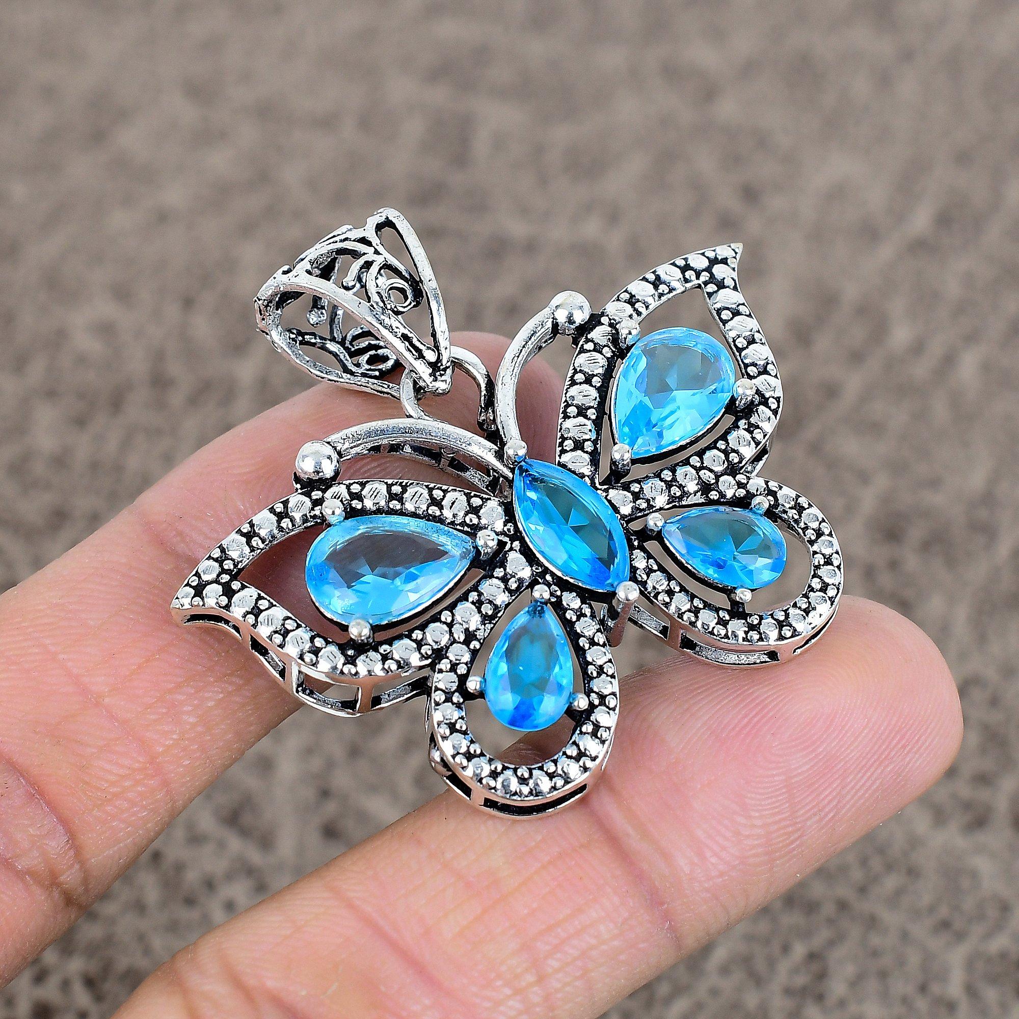 

Blue Topaz Gemstone Handmade 925 Sterling Silver Jewelry Pendant 1.69 KKG-31