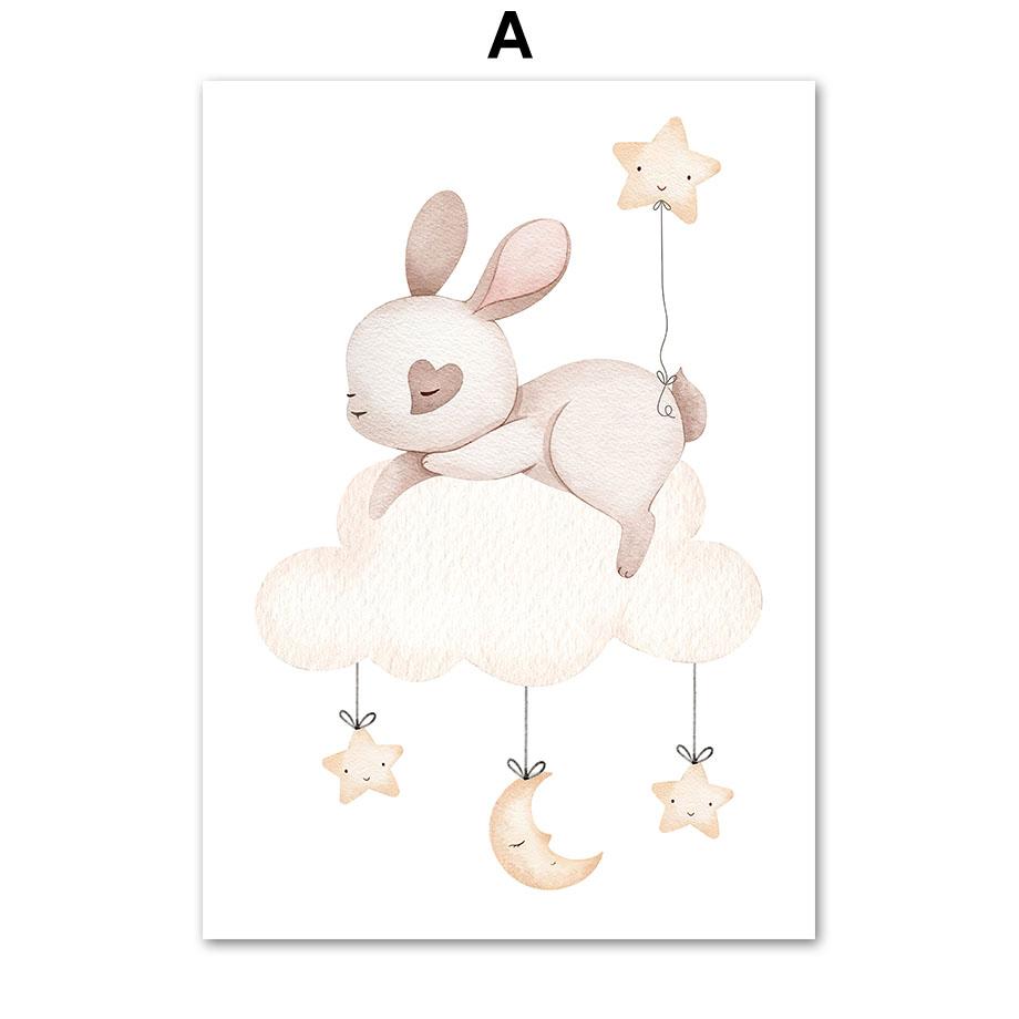 Boho Elefant Kaninchen Katze Regenbogen Mond Wolken Sonne Kinderzimmer Poster Nordic Wand Kunstdruck Leinwand Malerei Bilder Baby Room Decor