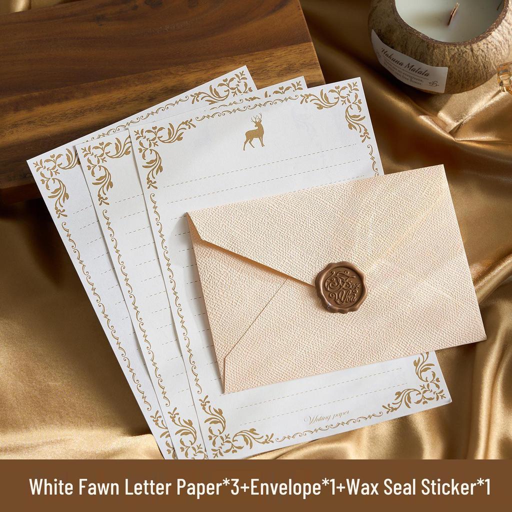 Chinese Retro Style Woven Pattern Envelope & Letter Set with Kraft Paper & Sealing Wax