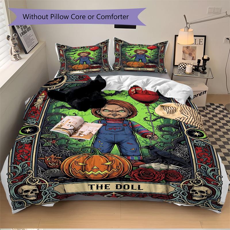 3pcs Horror Doll Duvet Cover Set, 1 Duvet Cover + 2 Pillowcases (No Insert), High-Definition Print, Home & Dorm Set yy251208060