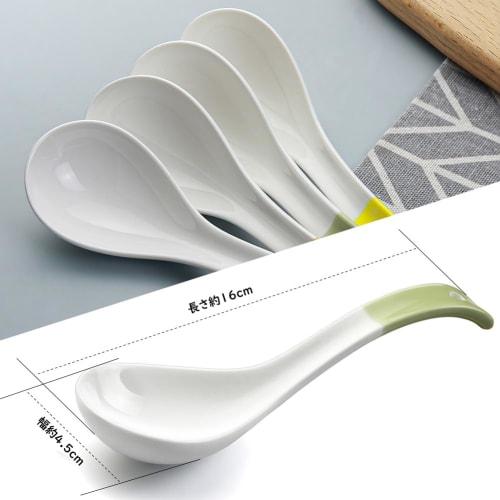 YFWOOD 4-Piece 16cm Ceramic Flower Soup Spoon with Curved Long Handle, Perfect for Curry, Ramen, and Other Cooking, Ideal for Commercial or Family Use