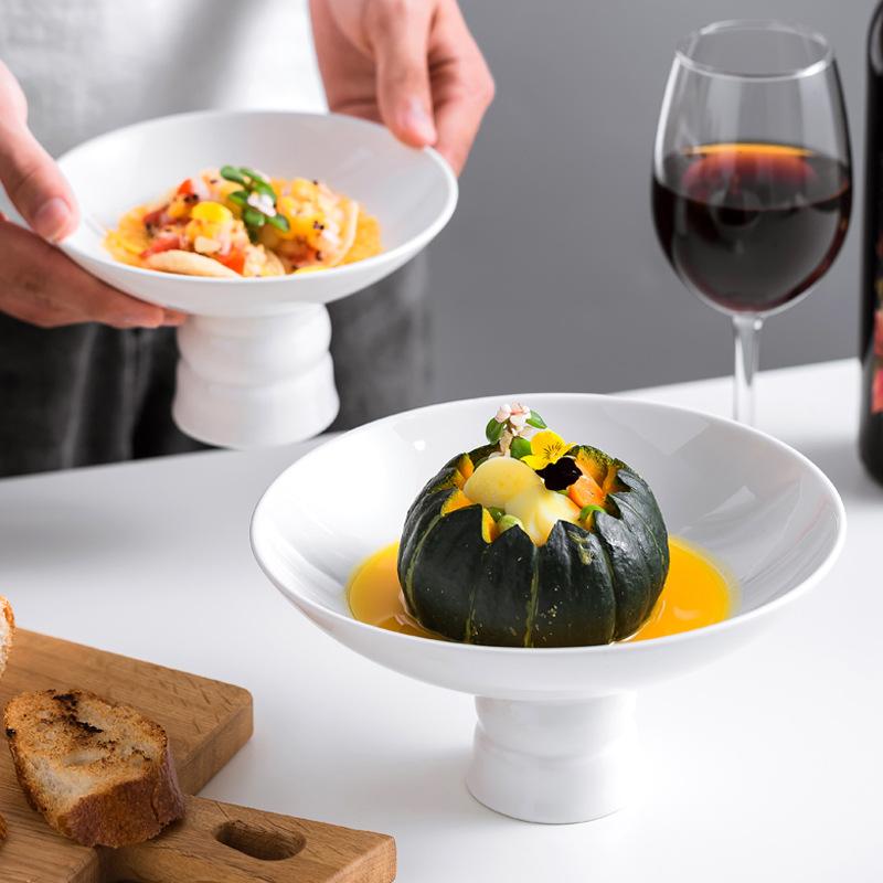 BEPAN Small dish plate commercial creative features ceramic high-end restaurant home white tableware saucer tall tea tray