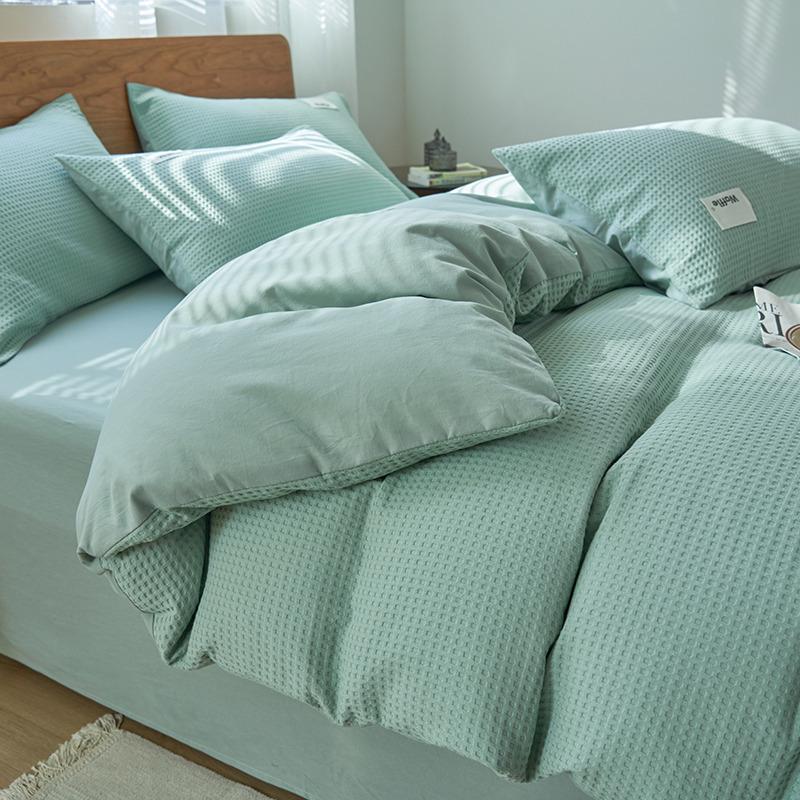 Class A Cotton Waffle Weave Luxury Bedding Set: Duvet Cover, Bed Sheet, & Pillowcases