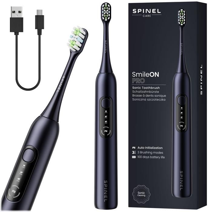 Brosse À Dents Électrique - Spinel Care - SmileOn PRO - 3 Modes - Détection Intelligente - Noir