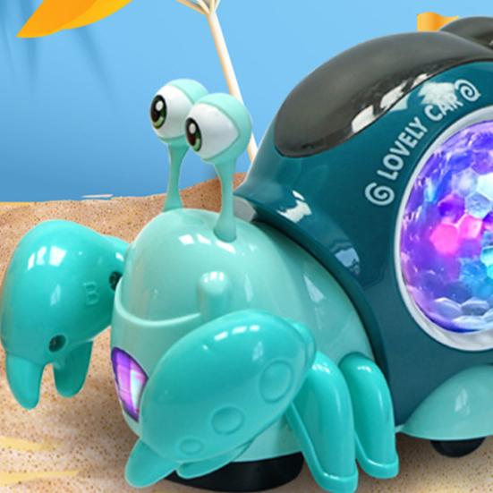 Electric Walking Crab Toy with LED Light Music Toddlers Snail Hermit Crab Crawling Toy Baby Tummy Time Interactive Animal Musical Toy