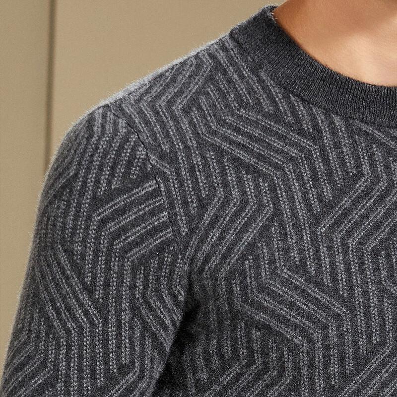 Antonio Men's 100% Cashmere Heavy Jacquard Crew Neck Sweater
