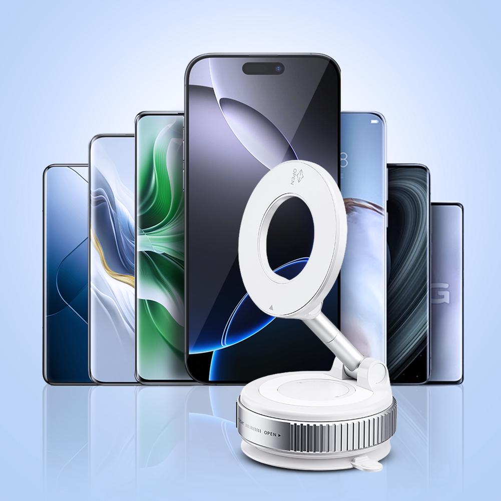 Magnetic Vacuum Car Mount Phone Holder Vacuum Suction Cup Car Phone Stand Folding Mobile Phone Stand for Gym Bath Shower