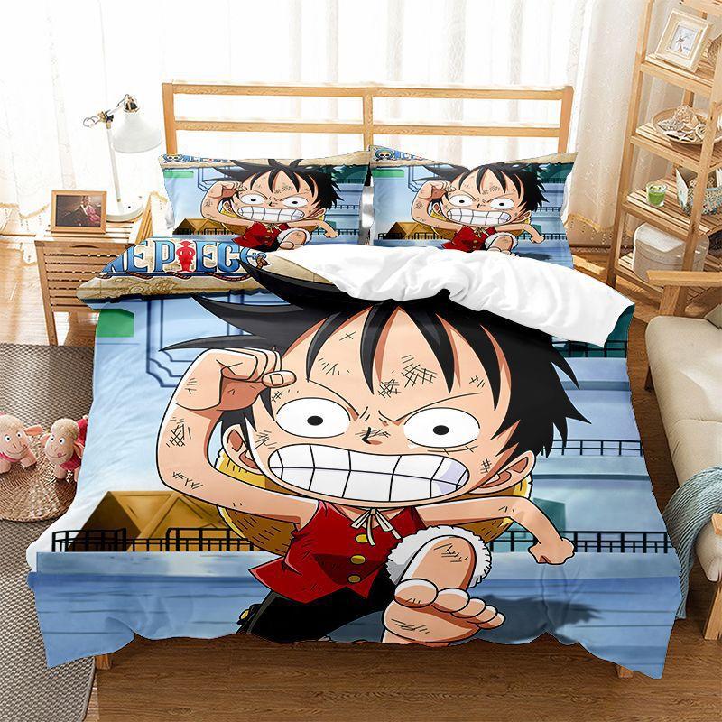 Anime O-Ones Pieces Beding Set Japanese Lufys Soft Duvet Cover Pilowcase for Children Young Boys Gift Single Quen King-Sized Dimensionsd Dimensions