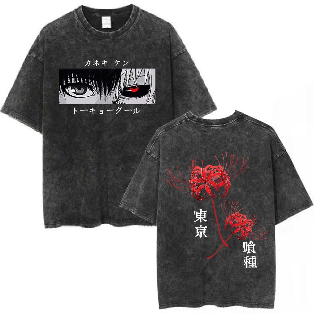 

Washed Vintage Anime Tokyo Ghoul T Shirt Manga Kaneki Ken Graphic Tshirt Men Women Cartoon Retro Oversized Tshirts Streetwear S