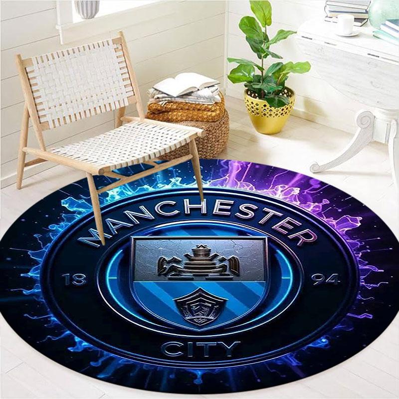 Manchester City F Round Area Rug,Carpet Rug for Living Room Bedroom Sofa Playroom Decor,Non-slip Floor Mat