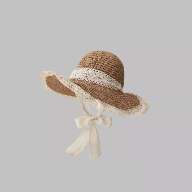 Summer new sun hat women's South Korea Dongdaemun weaving hollowed out after split fork sun protection hat fisherman hat children