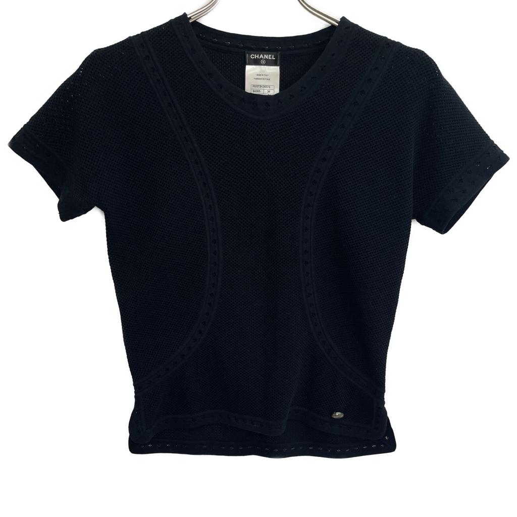 Chanel Black P51172 Cotton Knit T-Shirt Tops 34 blackUsed