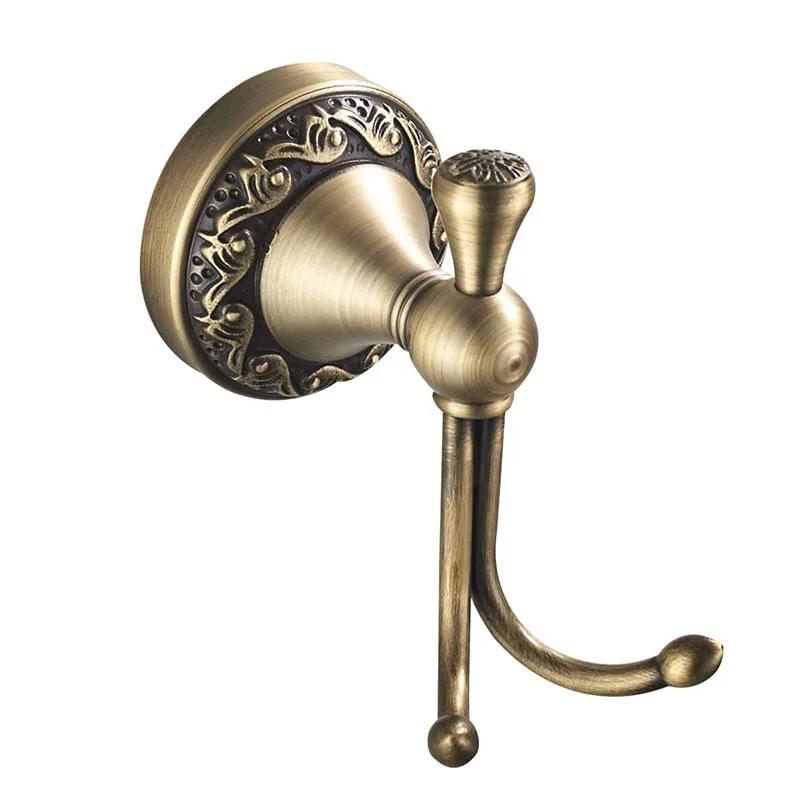 Bathroom Towel Holder, Wall Mounted Round Antique Brass Towel Ring Antique Hooks Double Hooks Bathroom Accessories