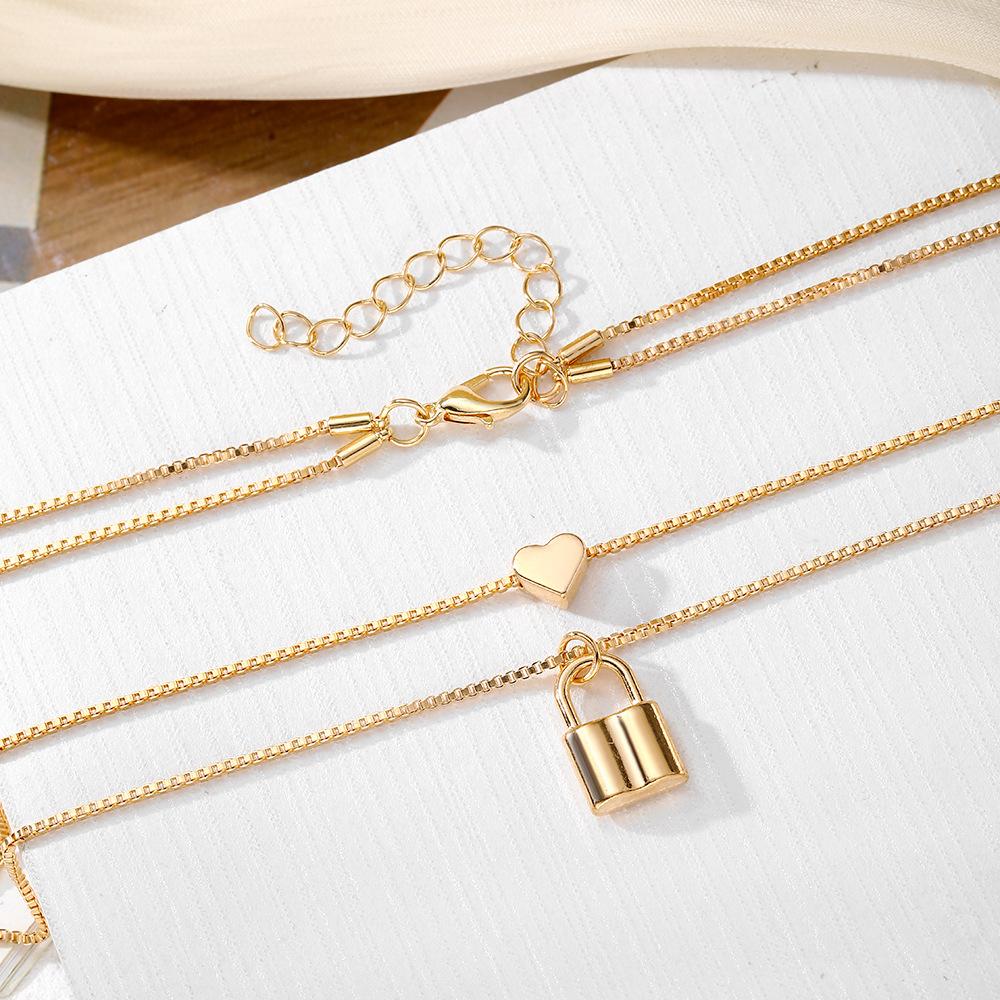 Ladies Titanium Steel Lock Two Layer Love Heart Pendant Necklace Jewelry