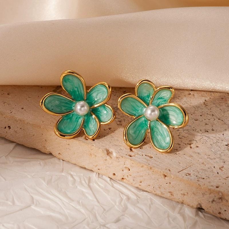 

New Fashion Flower Enamel Green White Color Earrings for Women Girl Gift Wedding Jewelry Temperament Brincos Pendientes ES3506