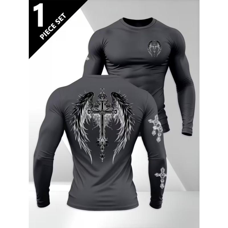 Herren Langarm-T-Shirt mit 3D-Streifendruck, bequem, atmungsaktiv und vielseitiges Herren-Oberteil