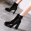 Fashion New Patent Leather Ankle Boots Women Winter Autumn Square High Heel Zipper Boots Square Toe Woman Shoes Black 39